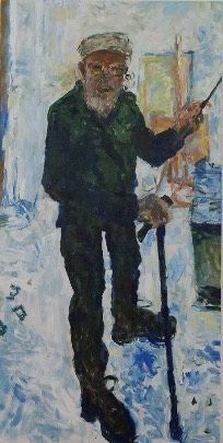Self-Portrait with Green Waistcoat and Stick, 2020