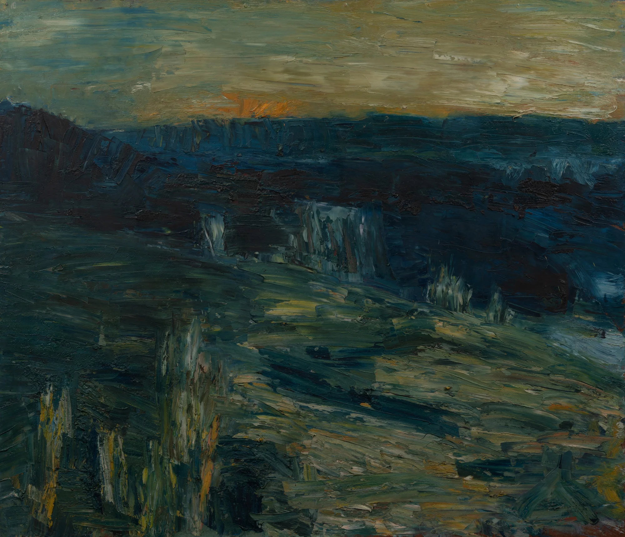 The Lower Part of the Quarry at Plyhatch, 1969, oil on board, 93 x 108cm
