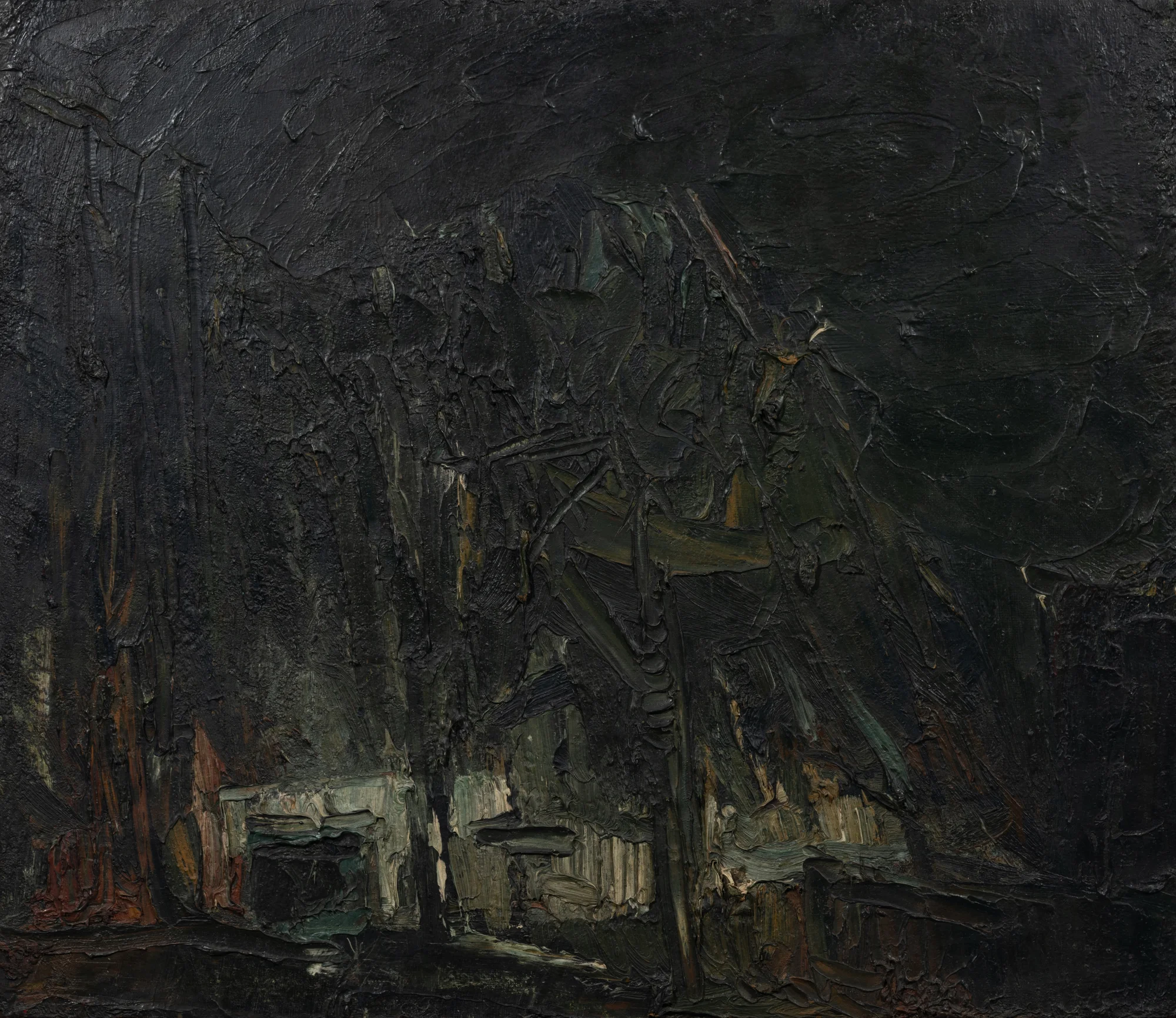 Shops and Trees at Night, 1961, oil on board, 61.3 x 71cm