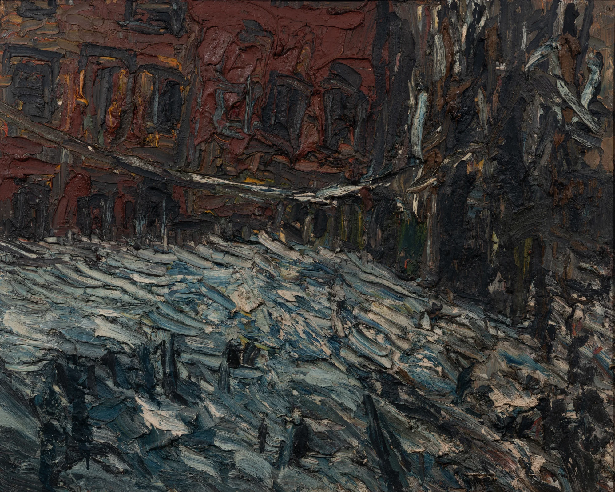 Snow, Back Garden, 32 Fonteney Road, Balham, 1968, oil on board, 82 x 102cm